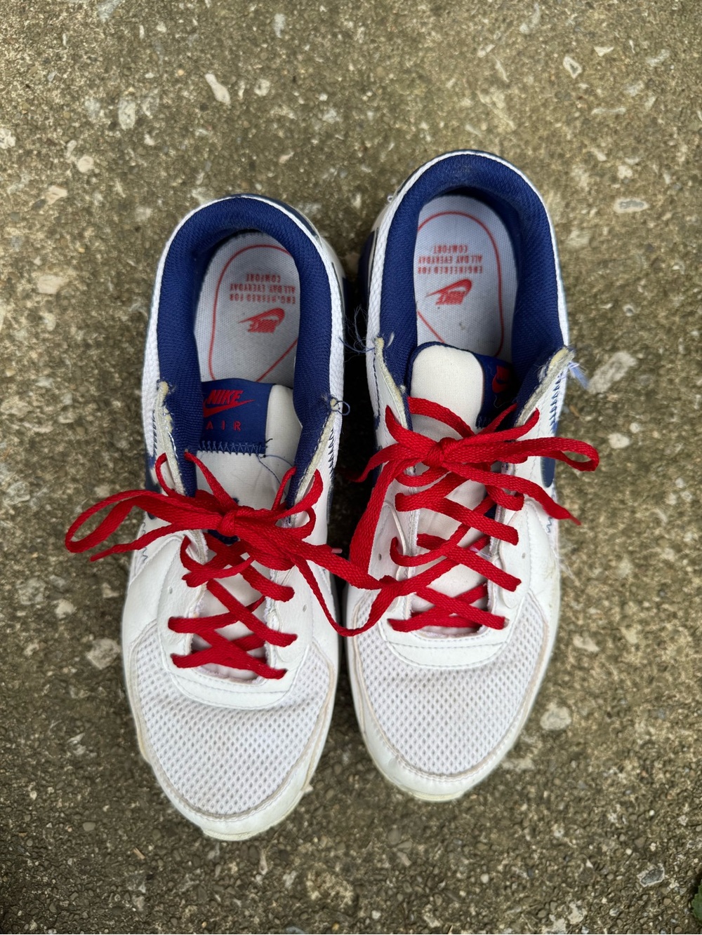 Nike Women’s Size 9 White Sneakers with Red Laces and Blue Trim